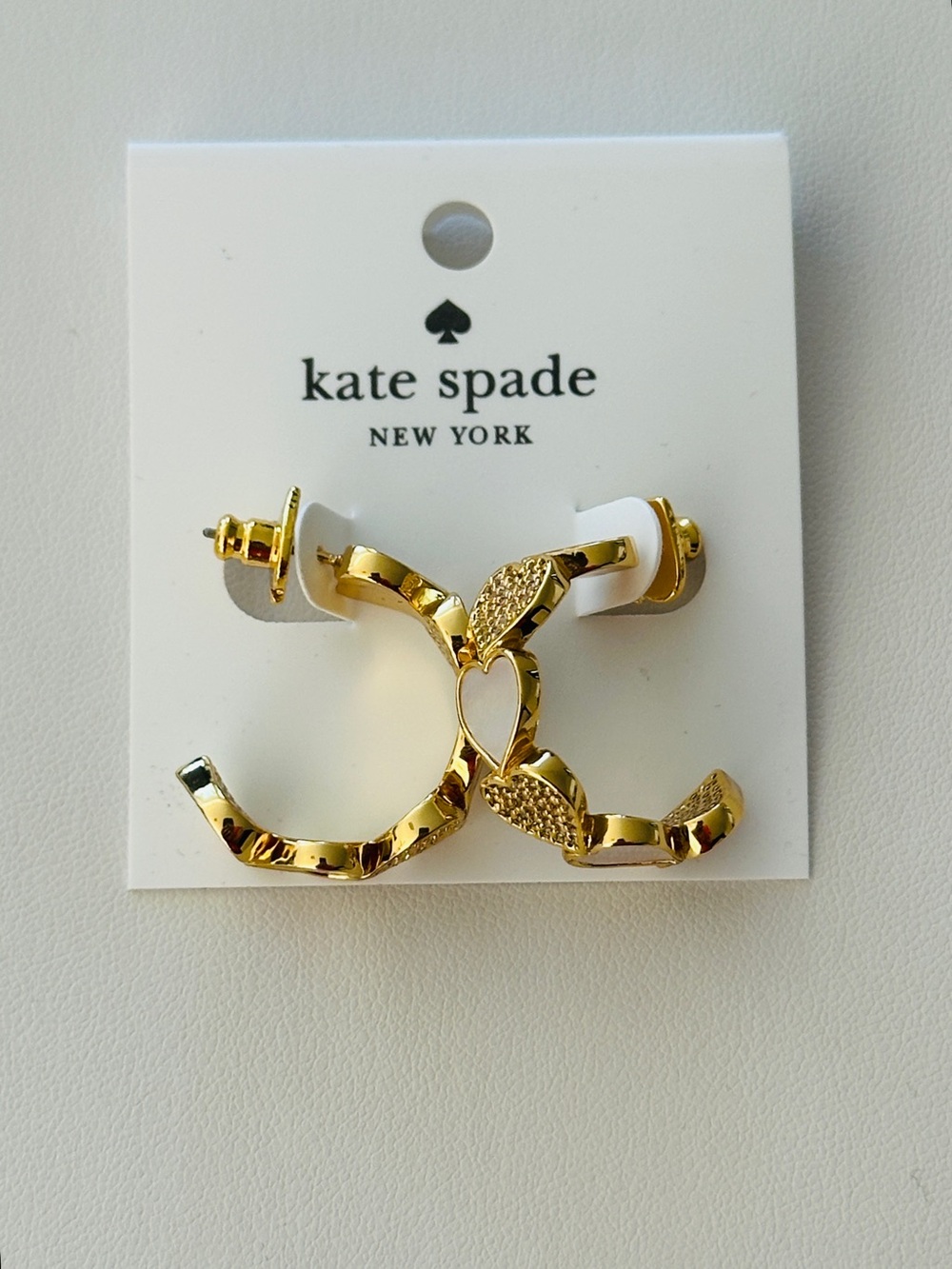 kate spade Gold Heart-Linked Hammered Hoop Earrings